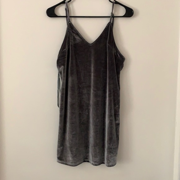 V neck dark grey suede dress - Picture 1 of 3